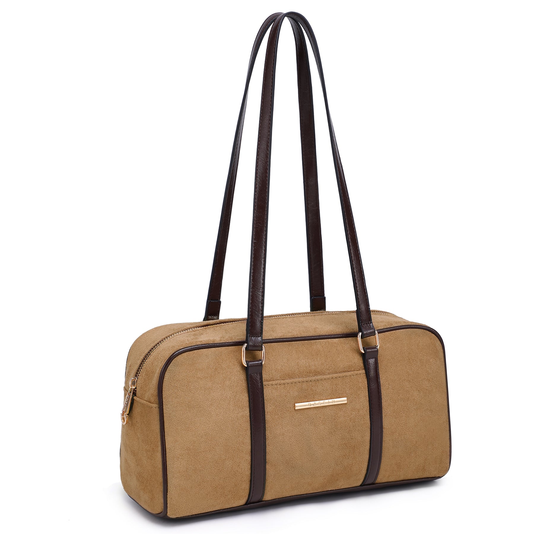 Faux Suede Shoulder Purses Retro Hobo Handbag Boston Style Bag East West Satchel