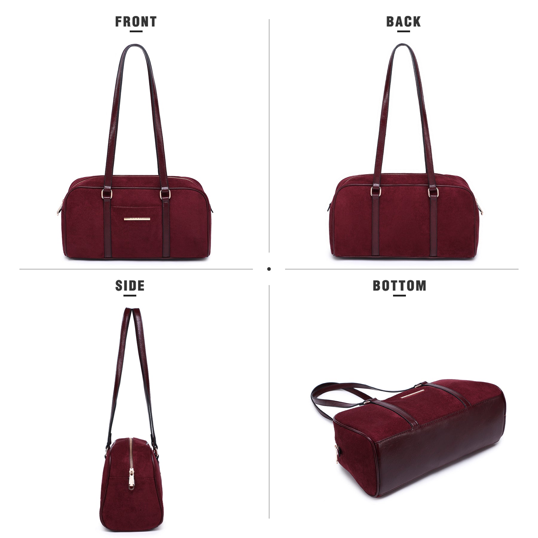 Faux Suede Shoulder Purses Retro Hobo Handbag Boston Style Bag East West Satchel