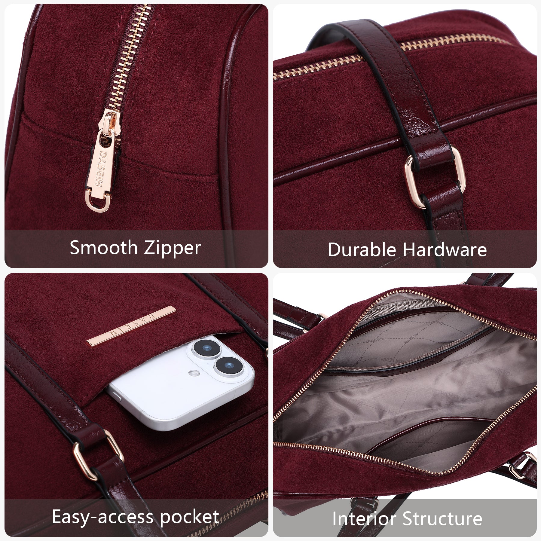 Faux Suede Shoulder Purses Retro Hobo Handbag Boston Style Bag East West Satchel