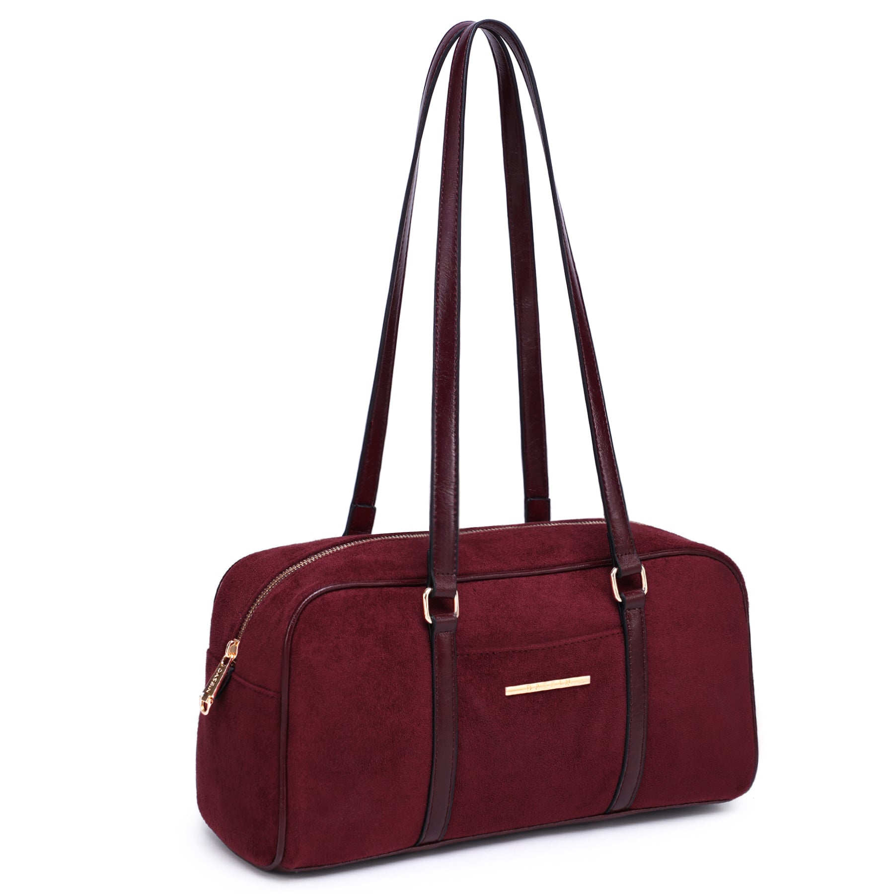 Faux Suede Shoulder Purses Retro Hobo Handbag Boston Style Bag East West Satchel