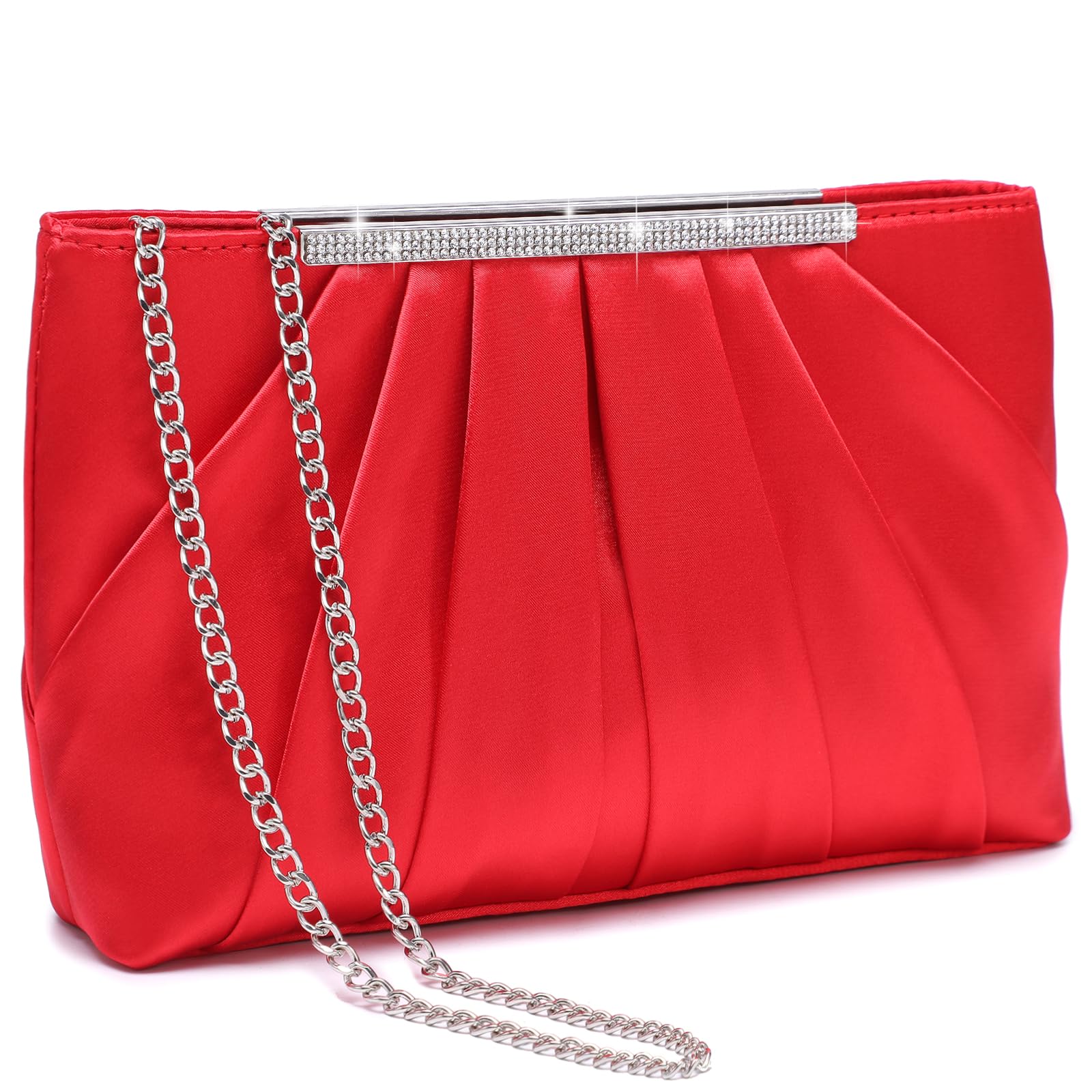 Elegant Pleated Evening Clutch Bags for Women Formal Handbags Purses for Wedding Party Prom with Sparkly Rhinestones