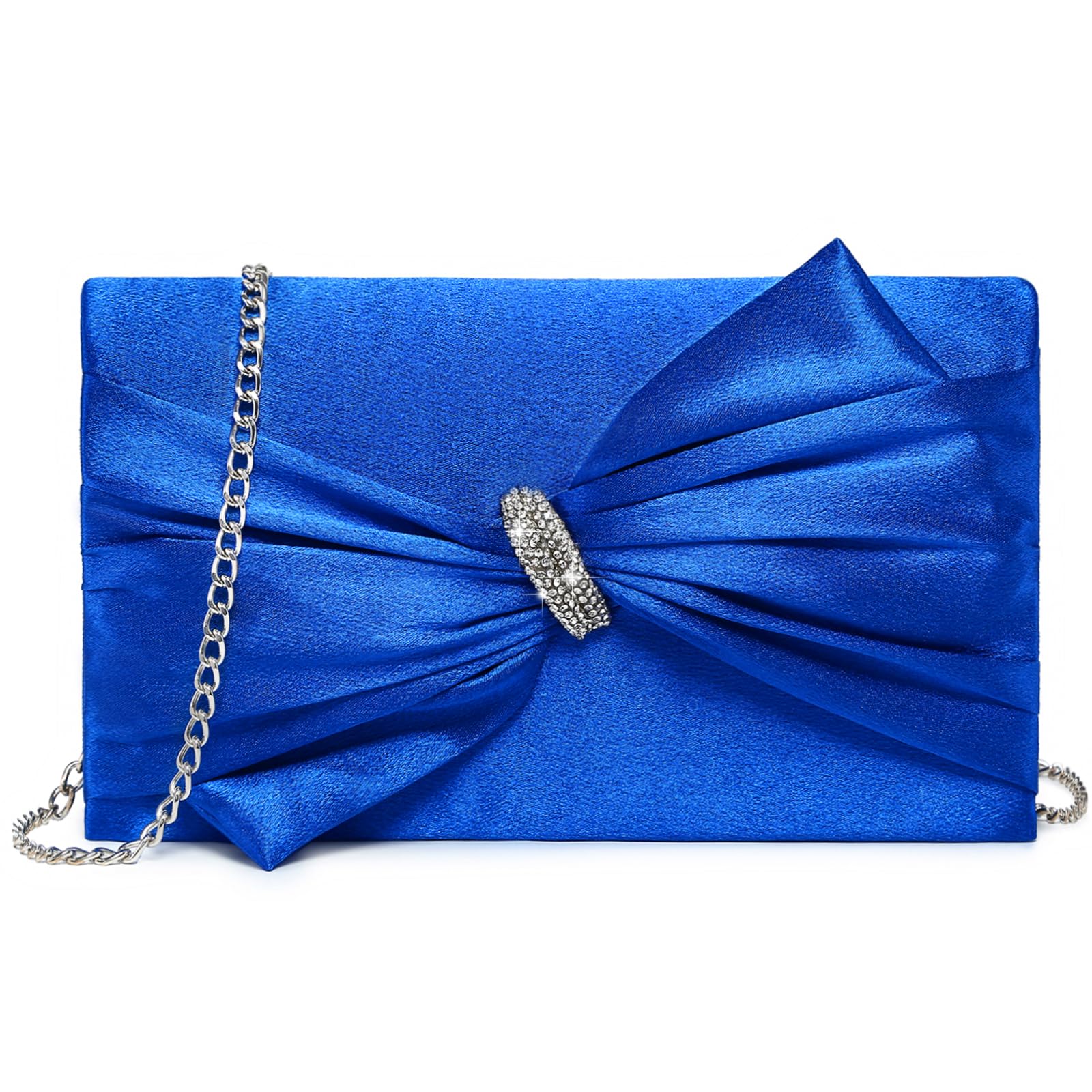 Women Elegant Satin Bow Flap Evening Bag Rhinestone Clutch Purse Handbag Formal/Wedding/Prom/Party