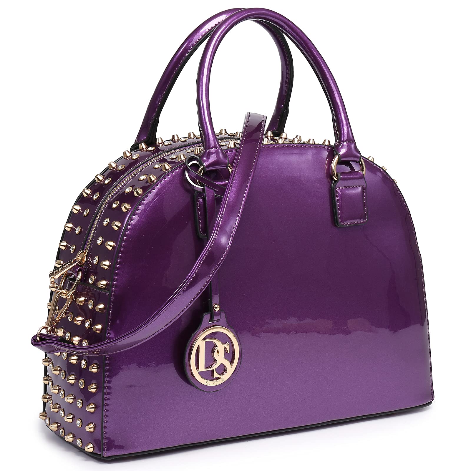 Women Patent Leather Purses Handbags Dome Satchel Purse Work Tote Structured Shoulder Bag with Long Strap