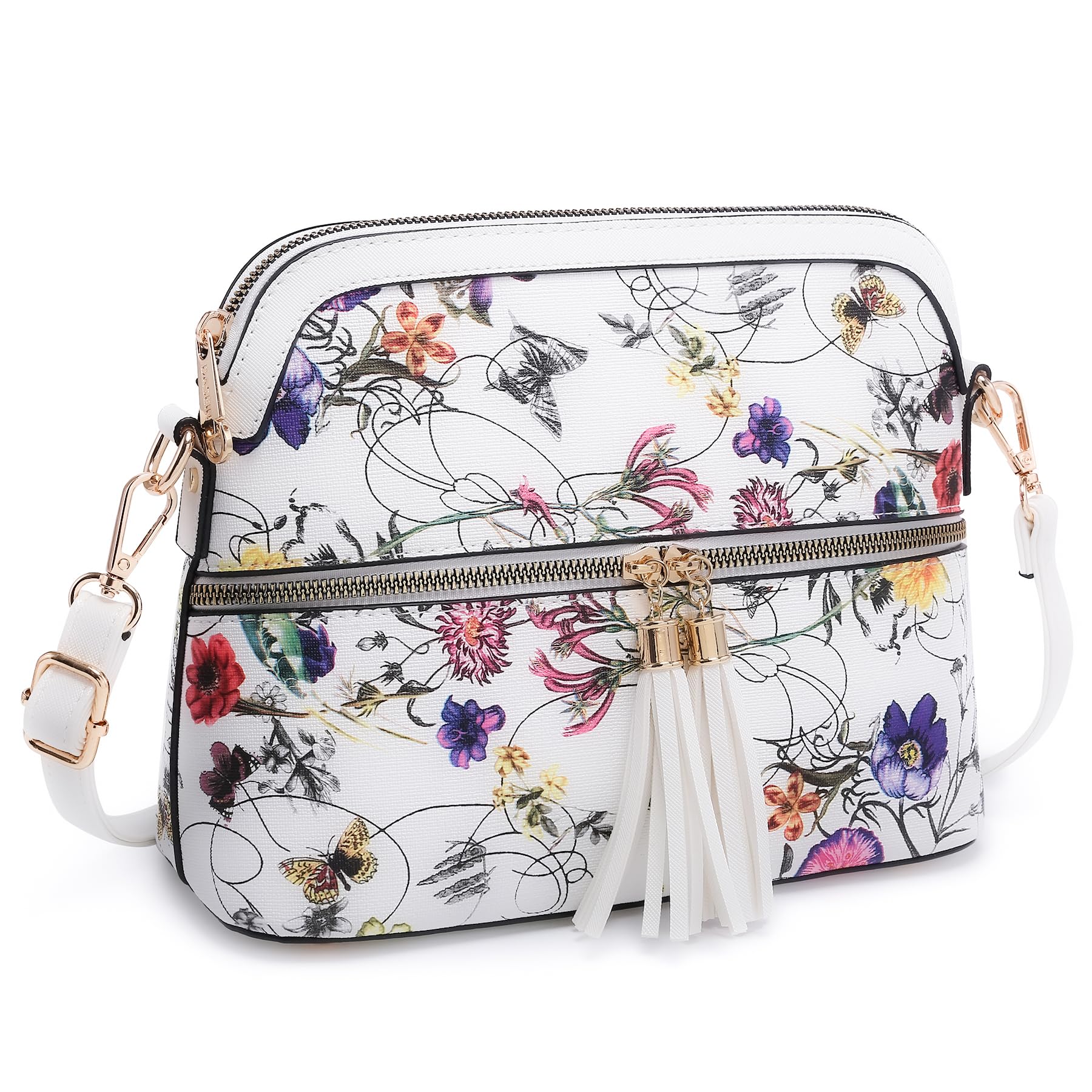 Women Tassel Zipper Pocket Crossbody Bag Shoulder Purse with Multi Pockets