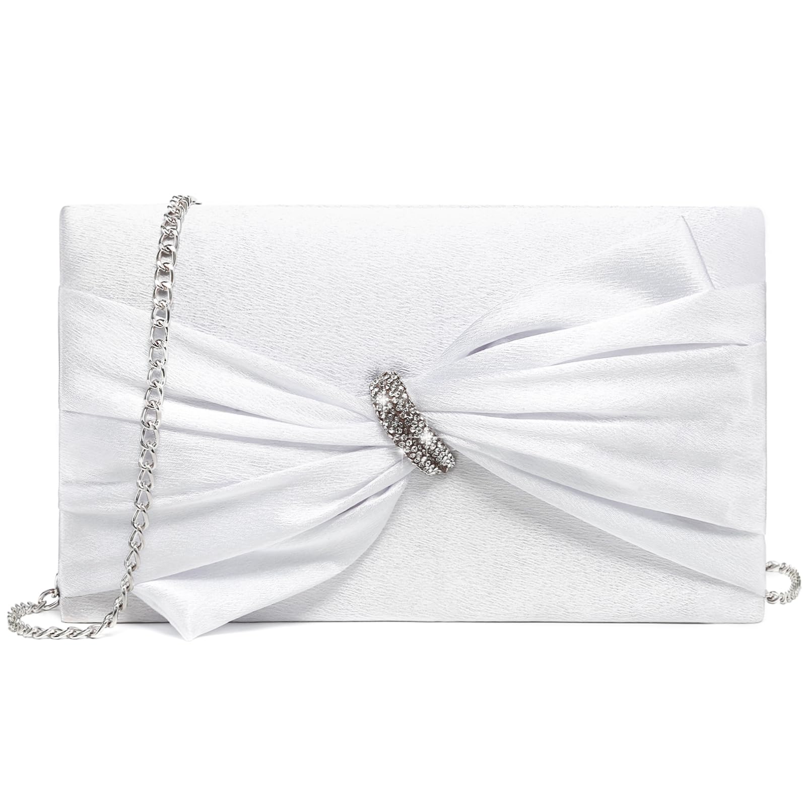 Women Elegant Satin Bow Flap Evening Bag Rhinestone Clutch Purse Handbag Formal/Wedding/Prom/Party