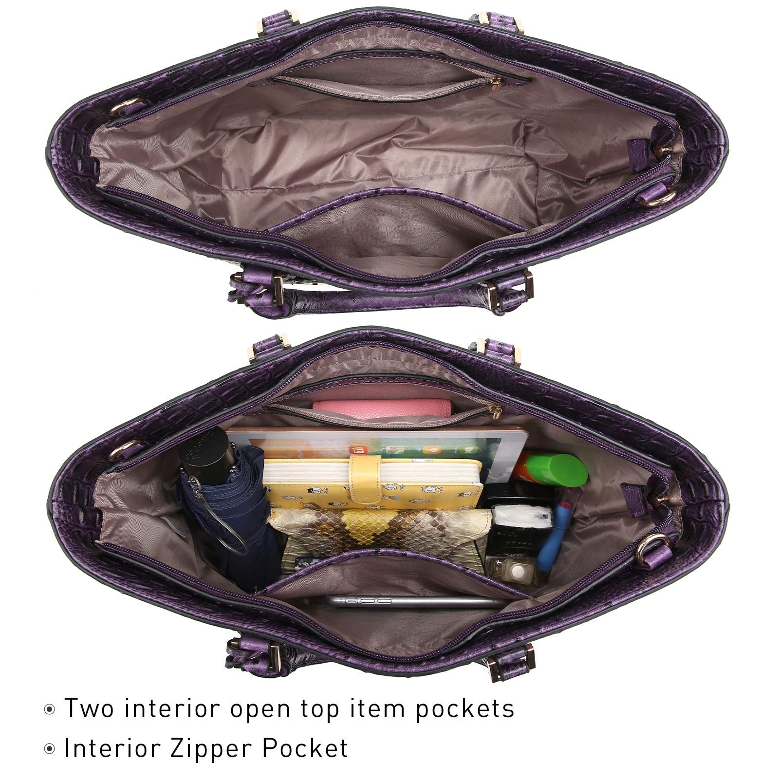 Women Satchel Purse Handbag Shoulder Bag Work Tote Bag with Matching Clutch