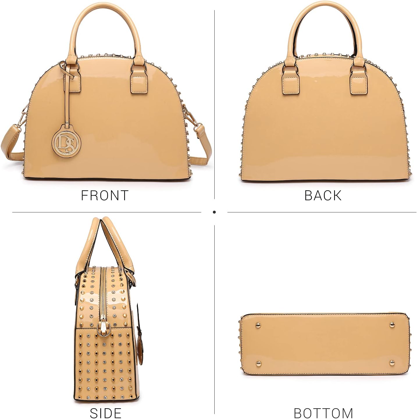 Women Patent Leather Purses Handbags Dome Satchel Purse Work Tote Structured Shoulder Bag with Long Strap