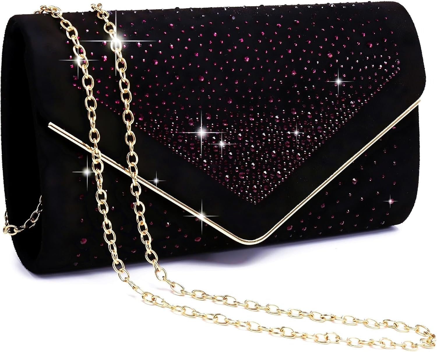Women Rhinestone Evening Bag Faux Suede Clutch Formal Party Sparkly Purses Cocktail Wedding Handbag