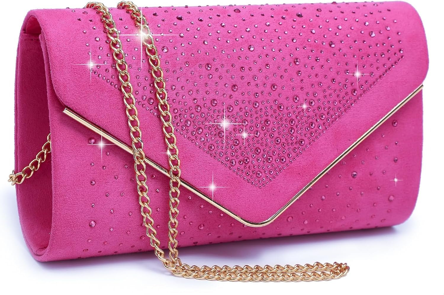 Women Rhinestone Evening Bag Faux Suede Clutch Formal Party Sparkly Purses Cocktail Wedding Handbag