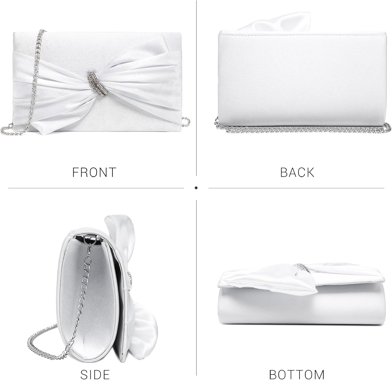 Women Elegant Satin Bow Flap Evening Bag Rhinestone Clutch Purse Handbag Formal/Wedding/Prom/Party