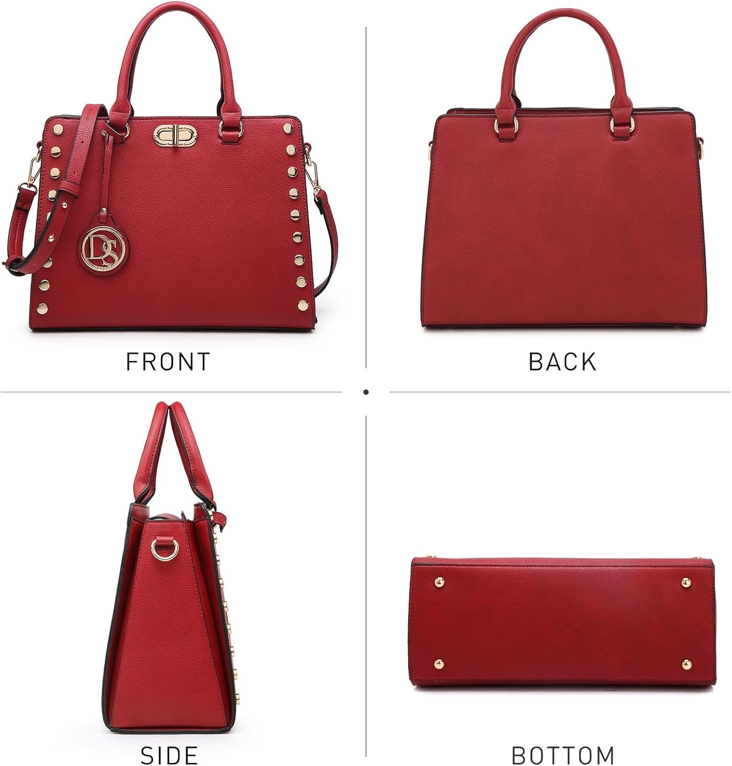 Women Medium Satchel Handbag Work Tote Shoulder Bag Top Handle Purse with Matching Clutch 2pcs Set