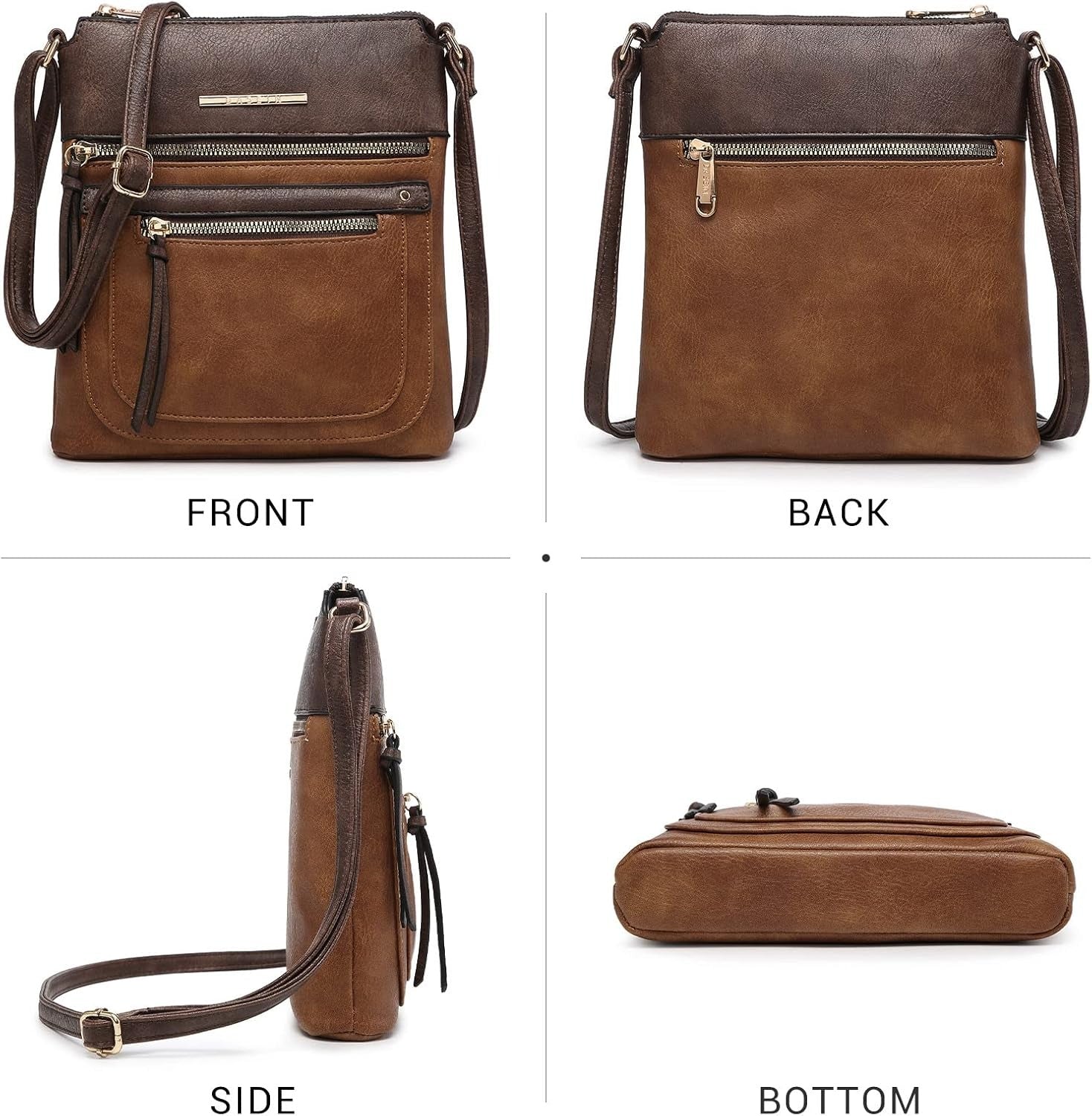 Crossbody Purse for Women Vegan Leather Shoulder Handbags Messenger Bags with Multi Zipper Pockets