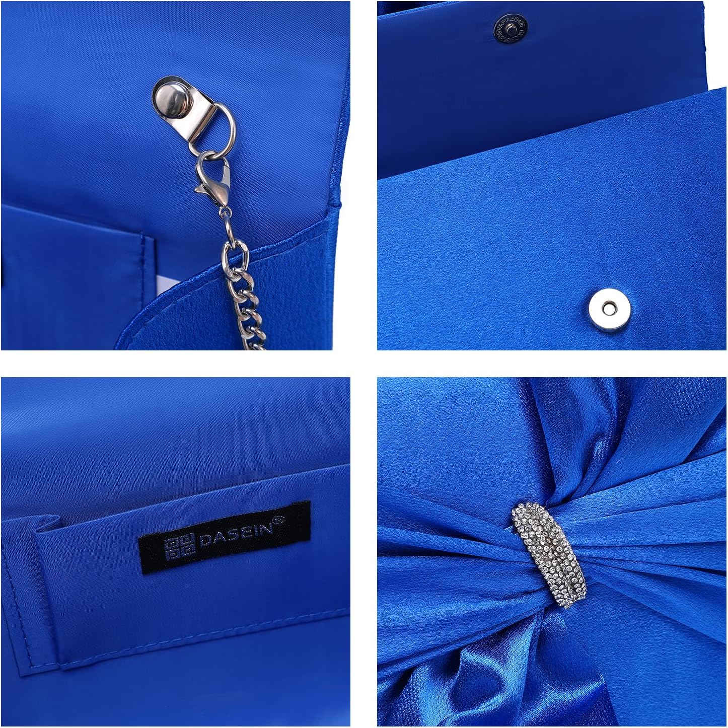 Women Elegant Satin Bow Flap Evening Bag Rhinestone Clutch Purse Handbag Formal/Wedding/Prom/Party