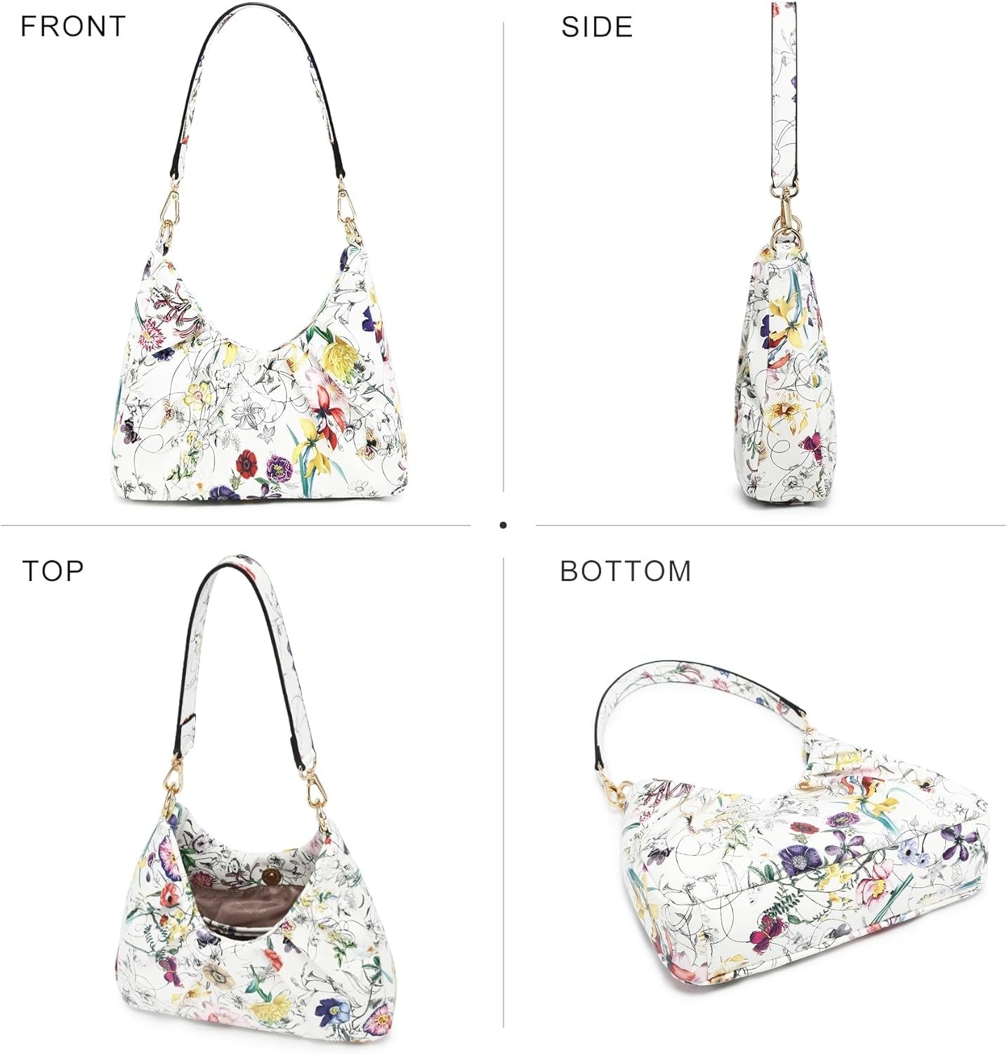 Ruched Hobo Handbag for Women Retro Shoulder Purse Crossbody Bag with 2 Removable Straps