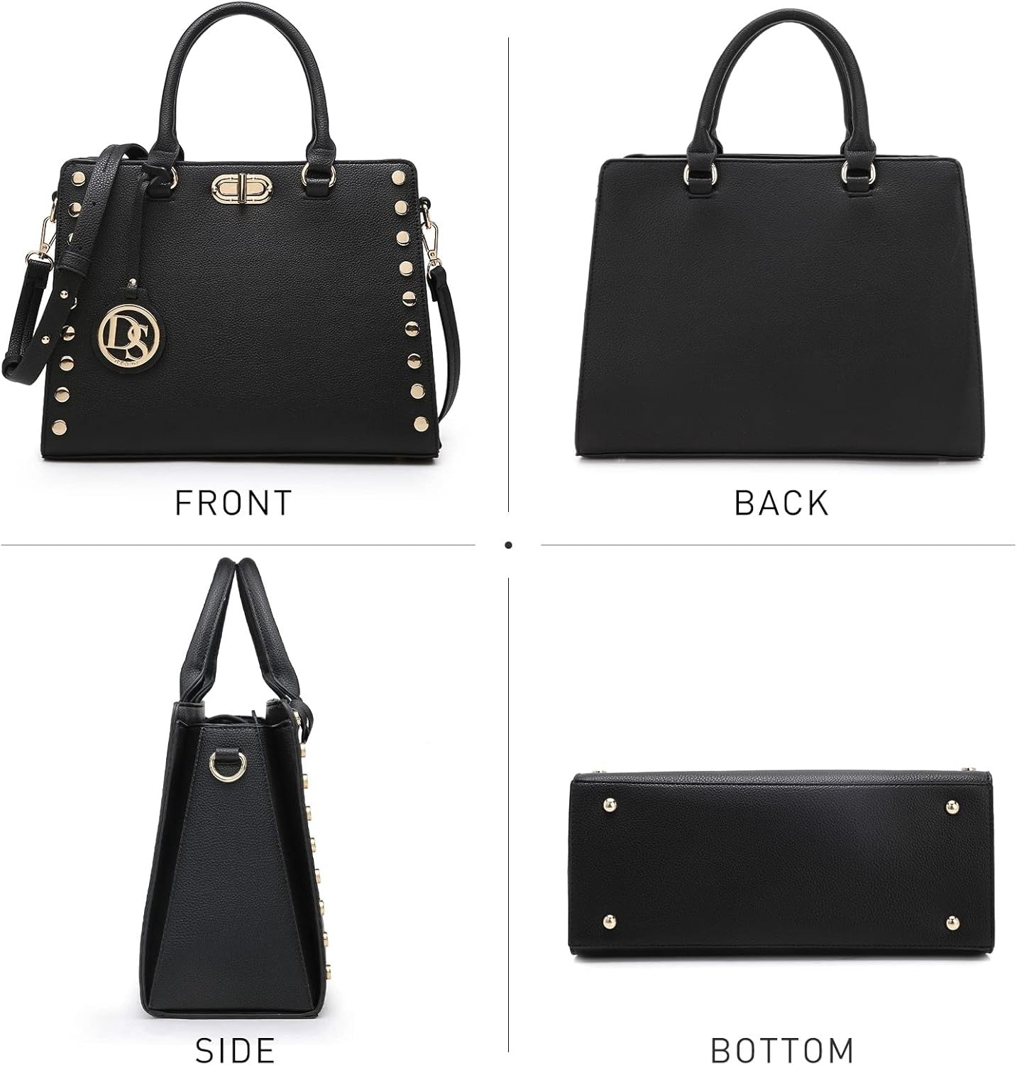 Women Medium Satchel Handbag Work Tote Shoulder Bag Top Handle Purse with Matching Clutch 2pcs Set