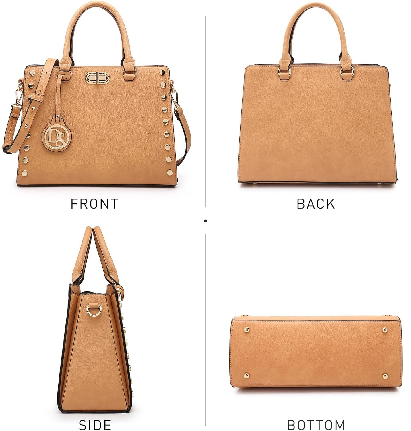 Women Medium Satchel Handbag Work Tote Shoulder Bag Top Handle Purse with Matching Clutch 2pcs Set