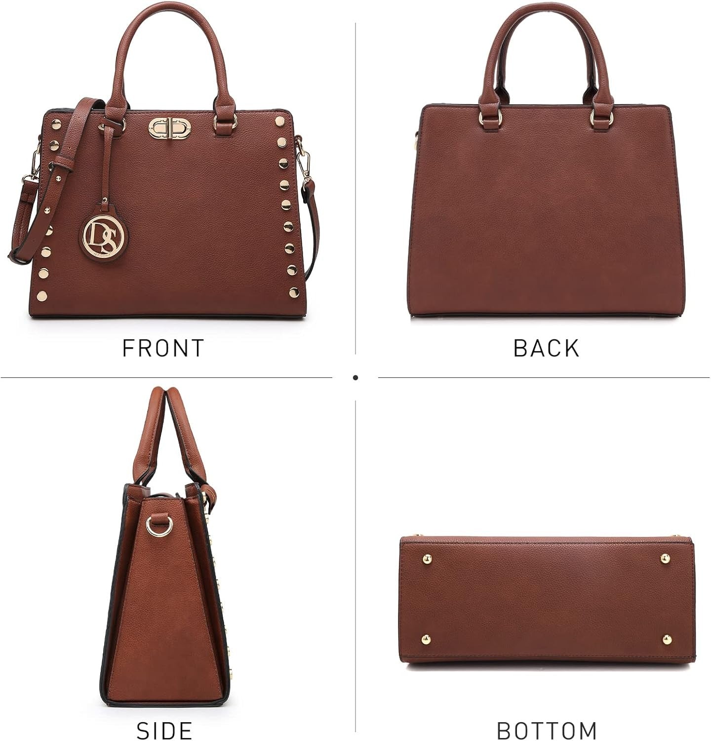 Women Medium Satchel Handbag Work Tote Shoulder Bag Top Handle Purse with Matching Clutch 2pcs Set