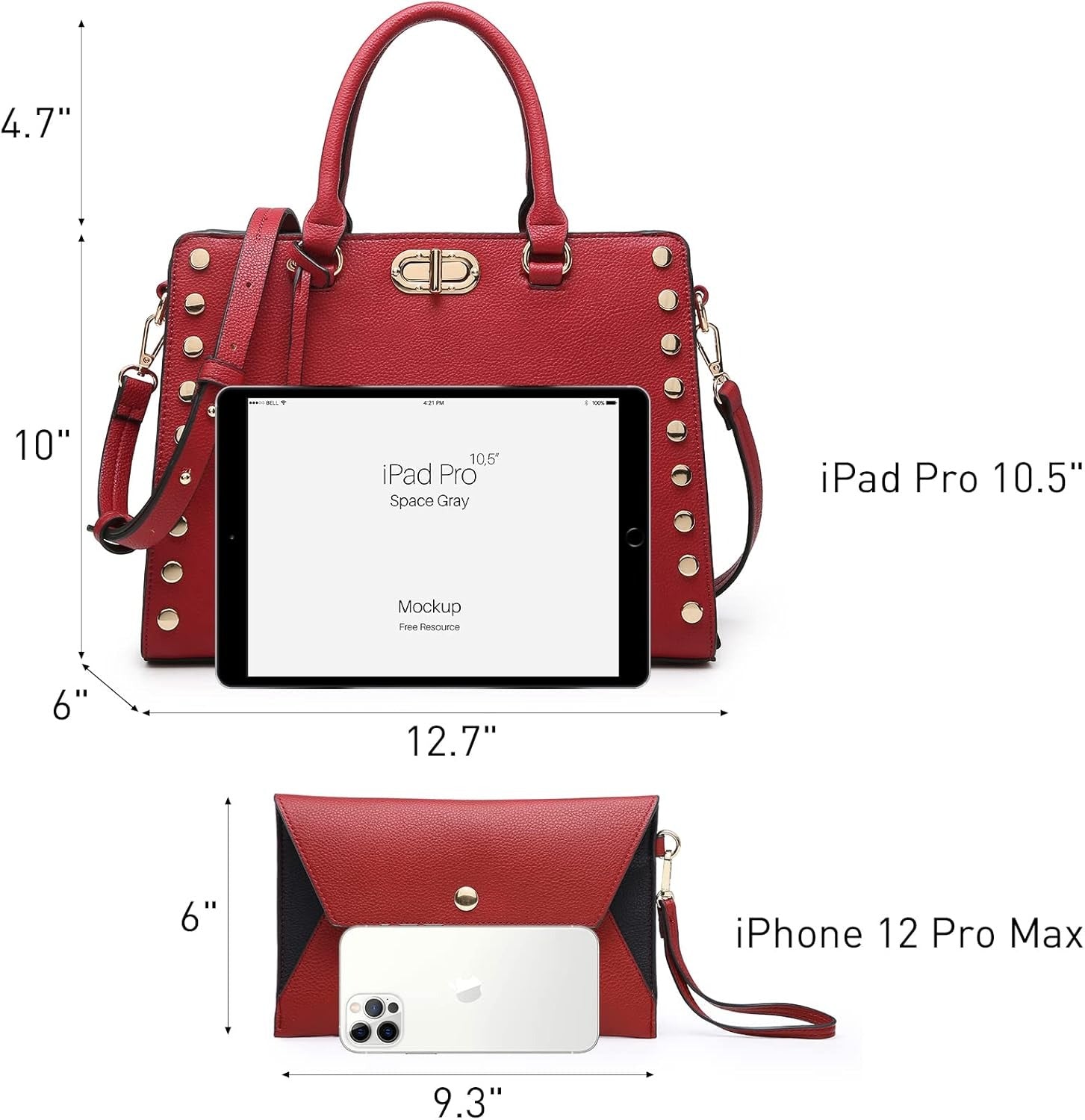 Women Medium Satchel Handbag Work Tote Shoulder Bag Top Handle Purse with Matching Clutch 2pcs Set