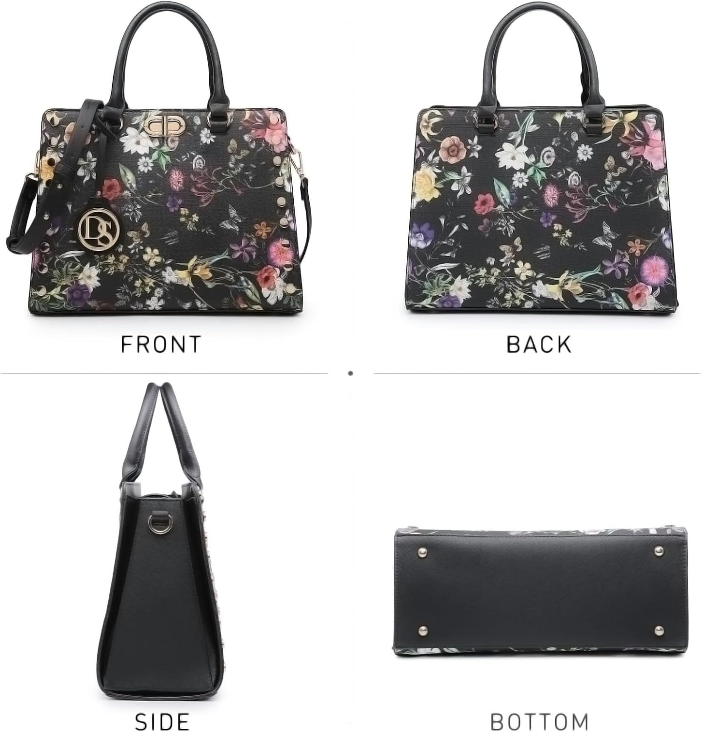 Women Medium Satchel Handbag Work Tote Shoulder Bag Top Handle Purse Flower