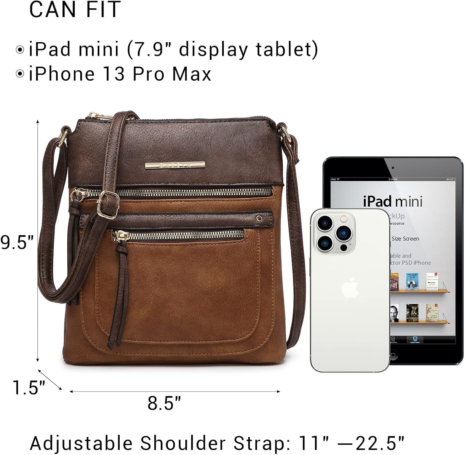 Crossbody Purse for Women Vegan Leather Shoulder Handbags Messenger Bags with Multi Zipper Pockets