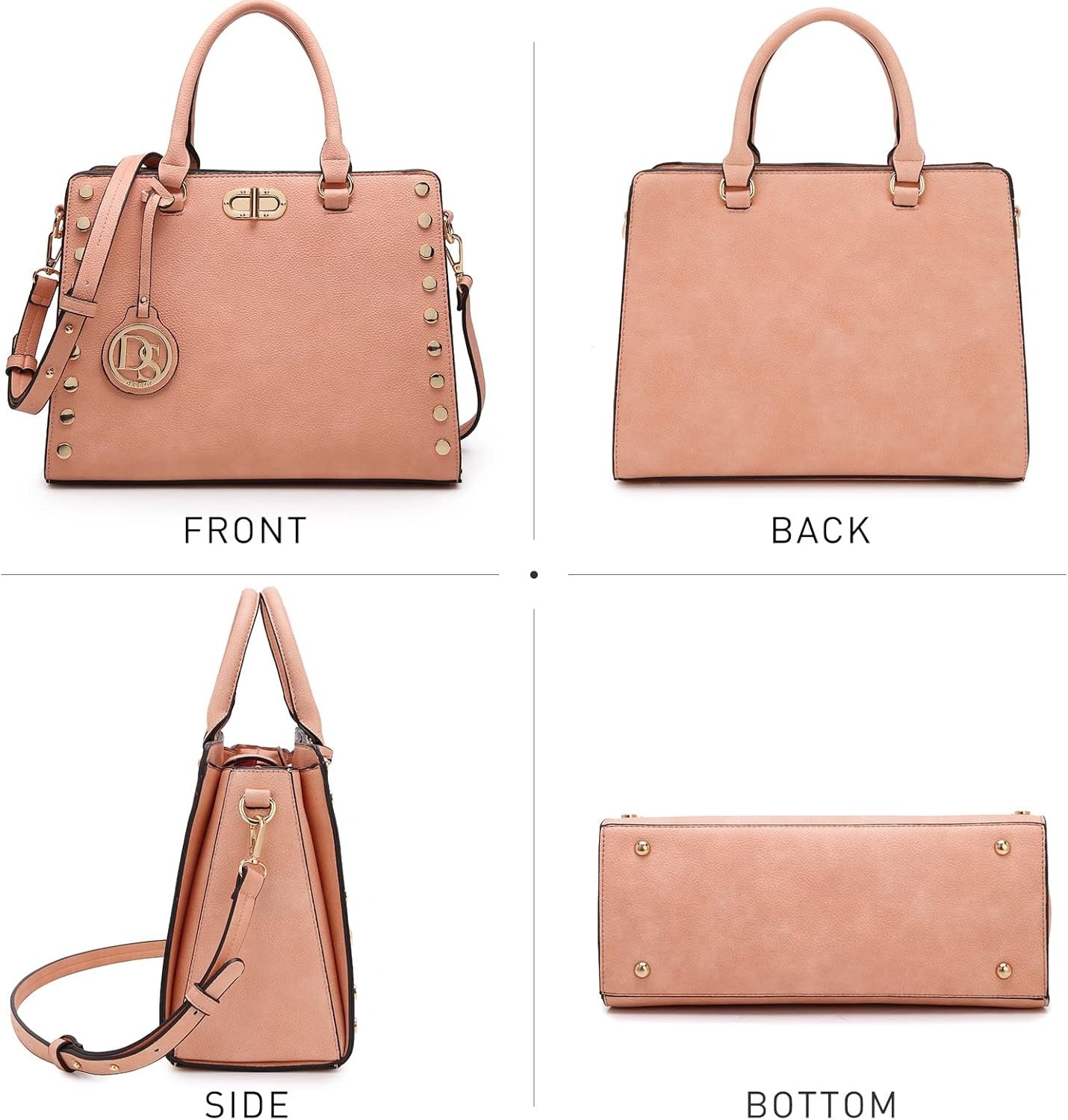 Women Medium Satchel Handbag Work Tote Shoulder Bag Top Handle Purse with Matching Clutch 2pcs Set