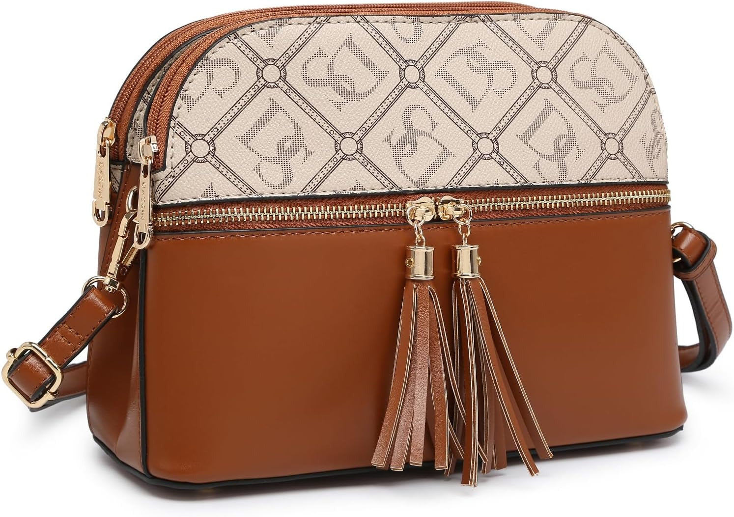 Women Tassel Zipper Pocket Crossbody Bag Shoulder Purse Travel Bag with Multi Pockets