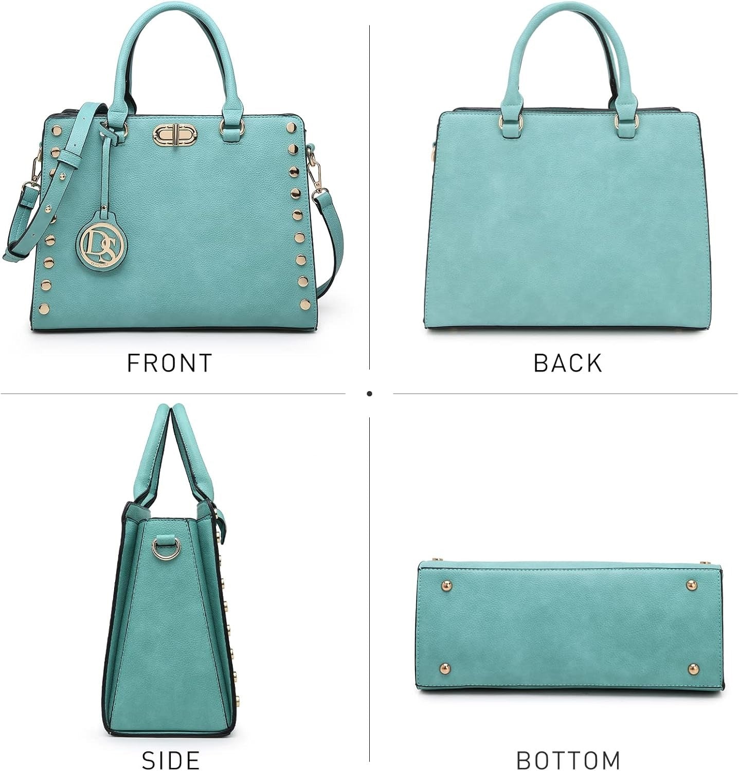 Women Medium Satchel Handbag Work Tote Shoulder Bag Top Handle Purse with Matching Clutch 2pcs Set