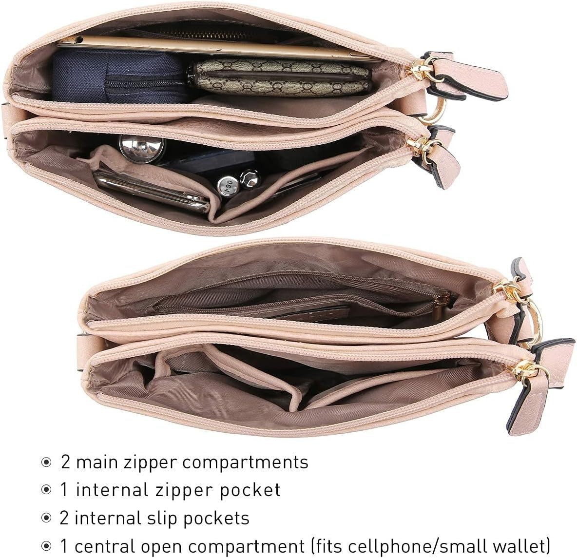 Women Lightweight Shoulder Purse Soft PU Leather Crossbody Bag Multi Pocket Travel Purses with Double Zipper