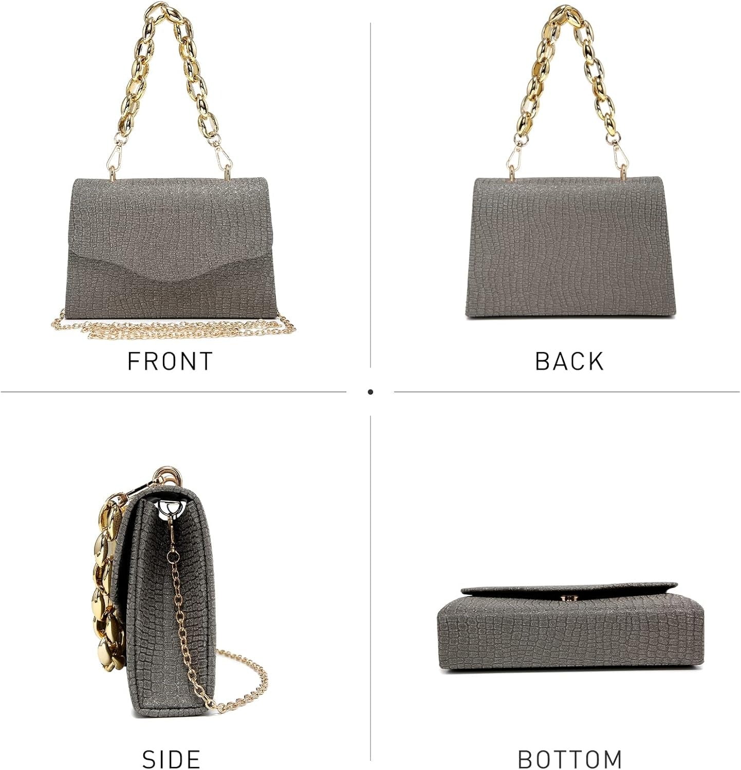 Women Sparkling Glitter Evening Handbag Top Handle Clutch Purse for Wedding Party Prom Cocktail Bridal