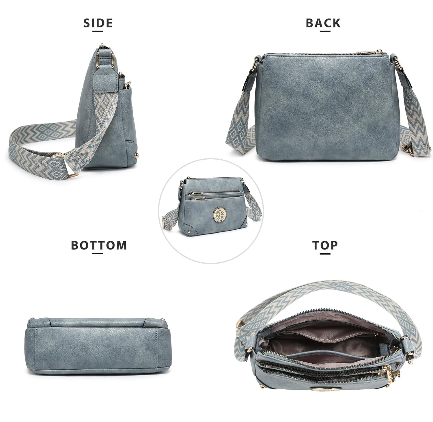 Crossbody Purses for Women Trendy Multi Pockets Shoulder Bag Medium Handbags with Guitar Strap