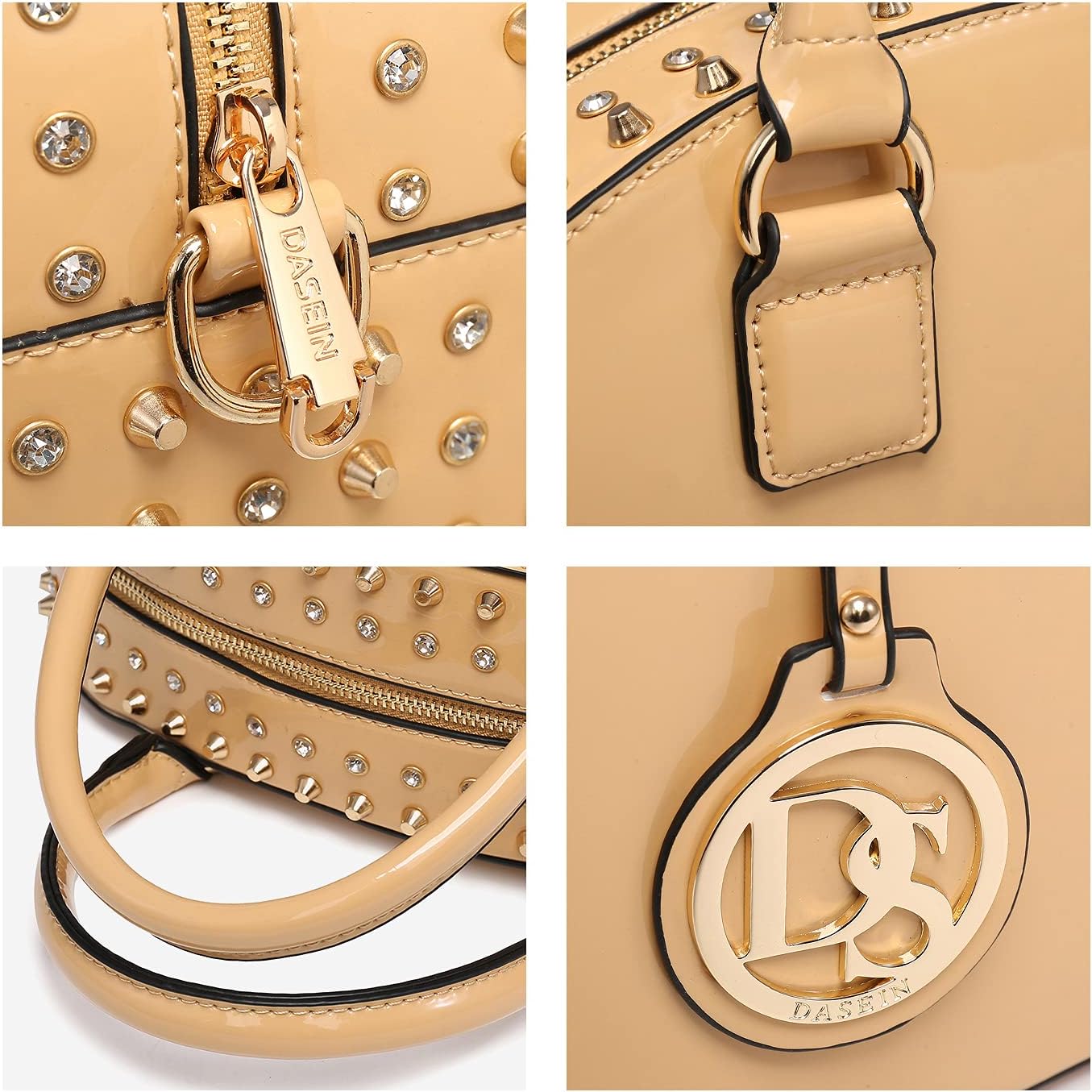 Women Patent Leather Purses Handbags Dome Satchel Purse Work Tote Structured Shoulder Bag with Long Strap
