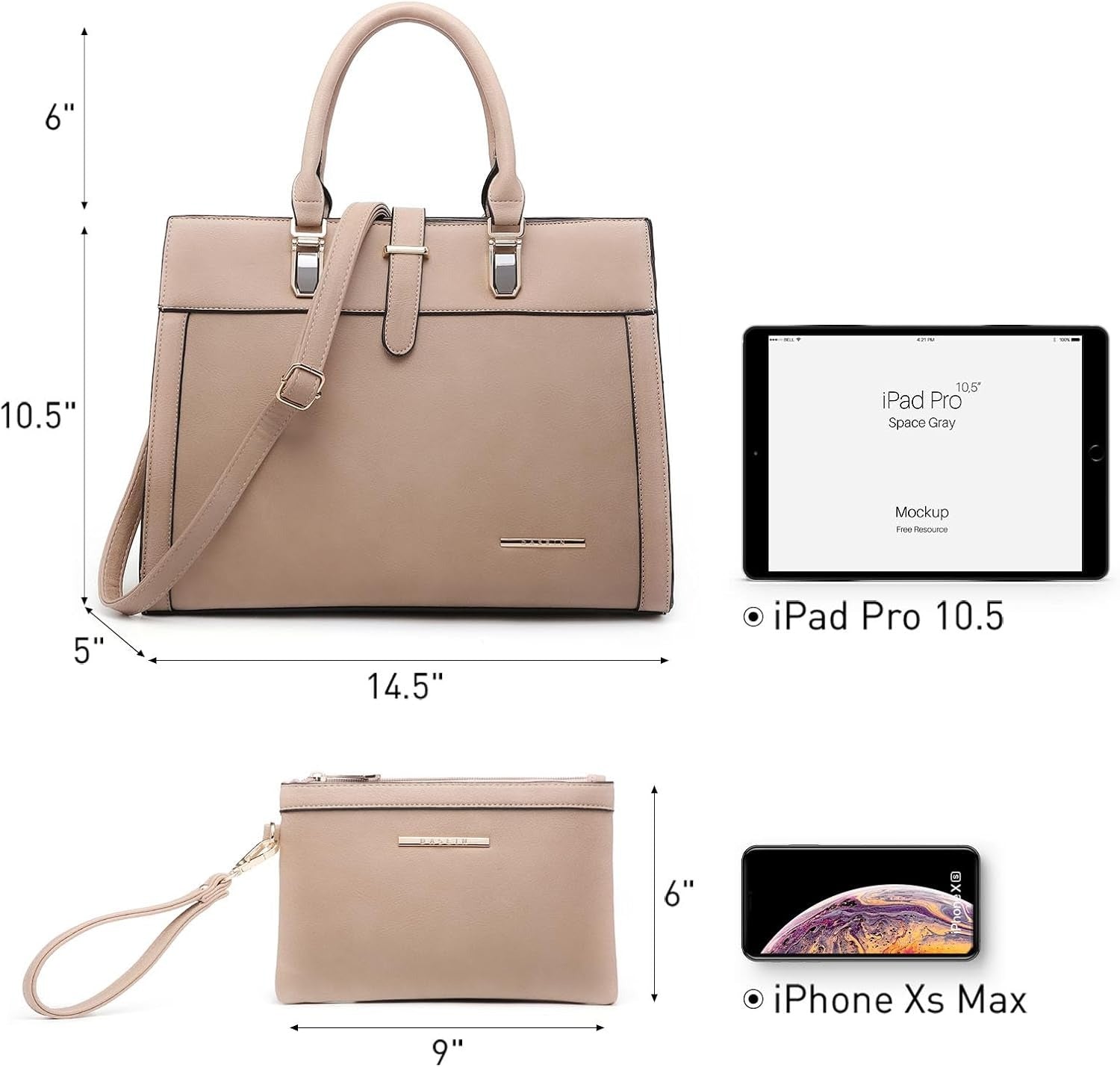 Women's Handbag Flap-over Belt Shoulder Bag Top Handle Tote Satchel Purse Work Bag w/Matching Wristlet