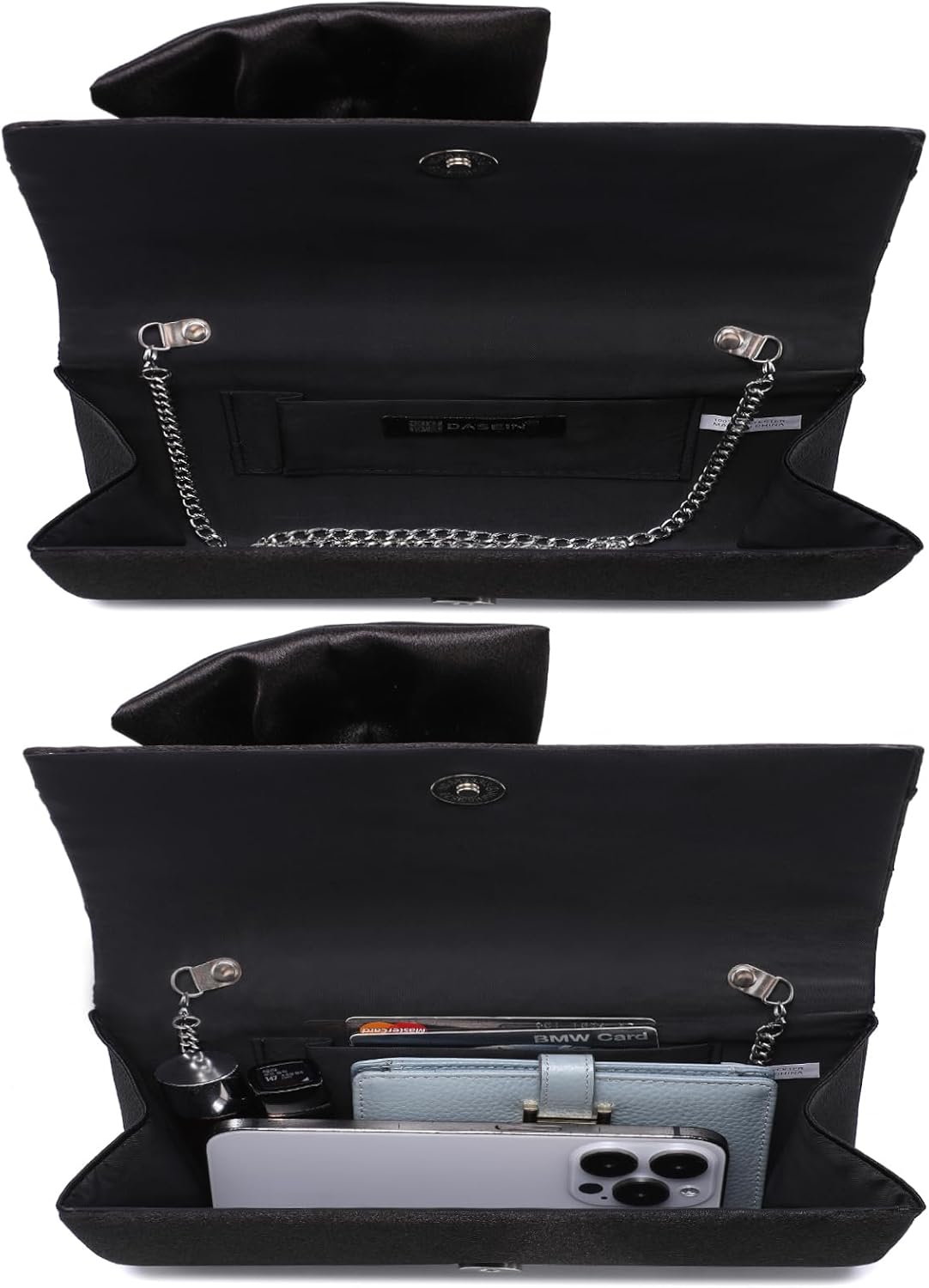 Women Elegant Satin Bow Flap Evening Bag Rhinestone Clutch Purse Handbag Formal/Wedding/Prom/Party