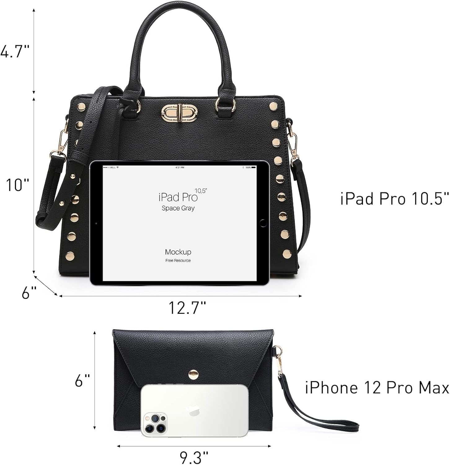 Women Medium Satchel Handbag Work Tote Shoulder Bag Top Handle Purse with Matching Clutch 2pcs Set