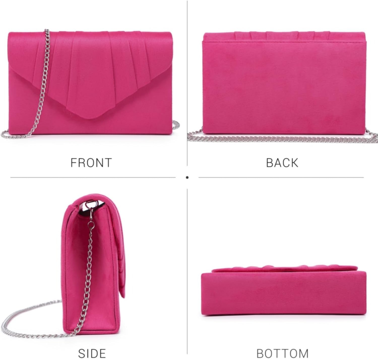 Women's Evening Bag Pleated Envelope Clutch Handbag Wedding Party Bridal Purse