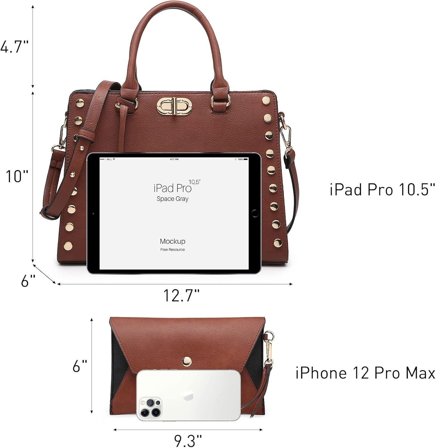 Women Medium Satchel Handbag Work Tote Shoulder Bag Top Handle Purse with Matching Clutch 2pcs Set