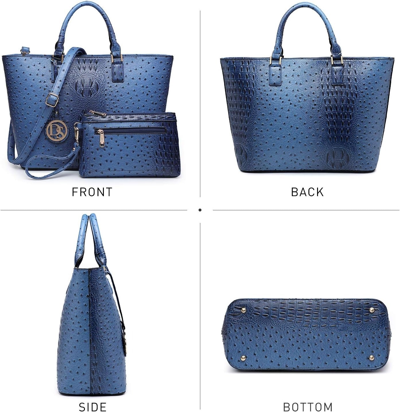 Women Satchel Purse Handbag Shoulder Bag Work Tote Bag with Matching Clutch