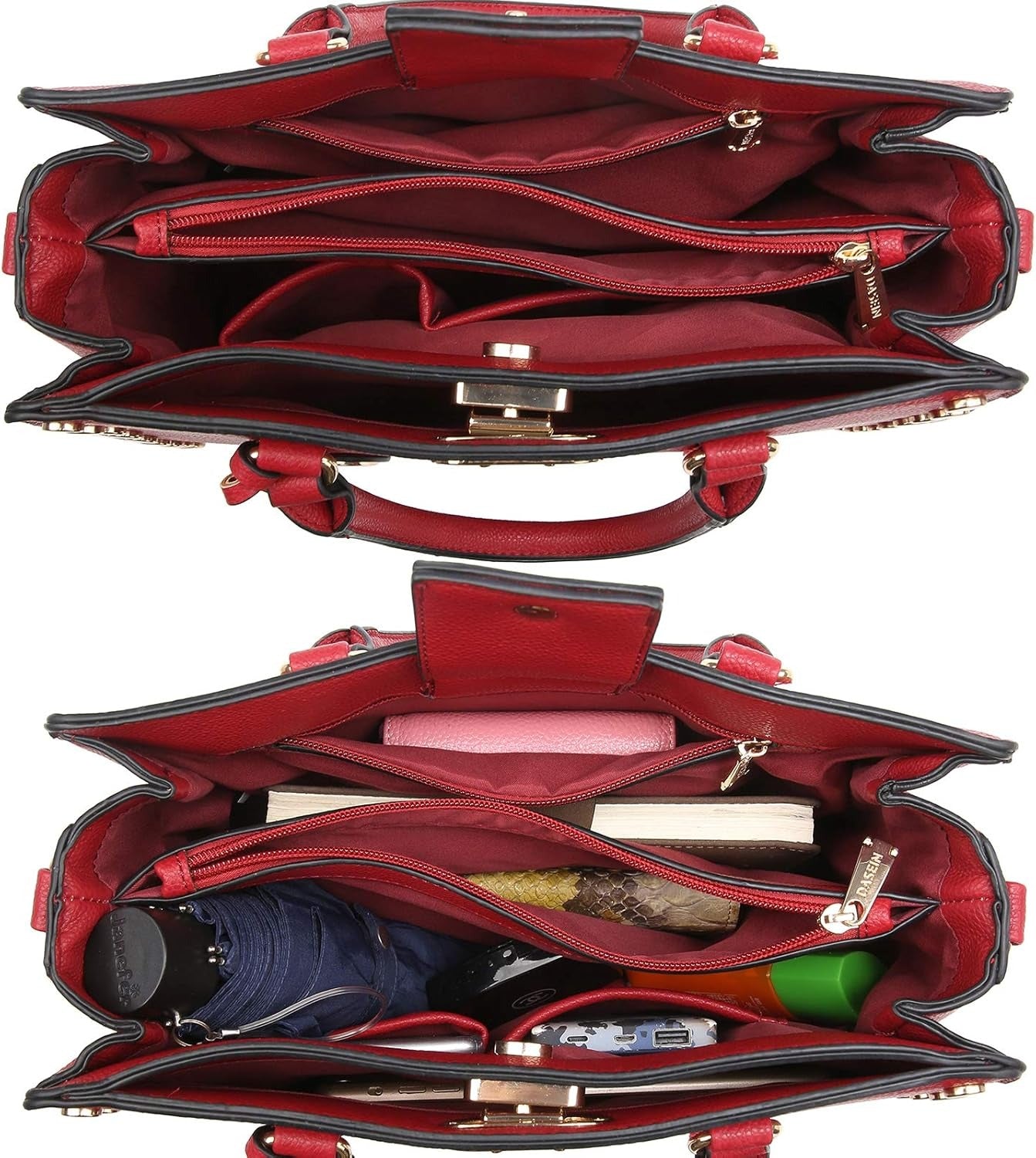 Women Medium Satchel Handbag Work Tote Shoulder Bag Top Handle Purse with Matching Clutch 2pcs Set