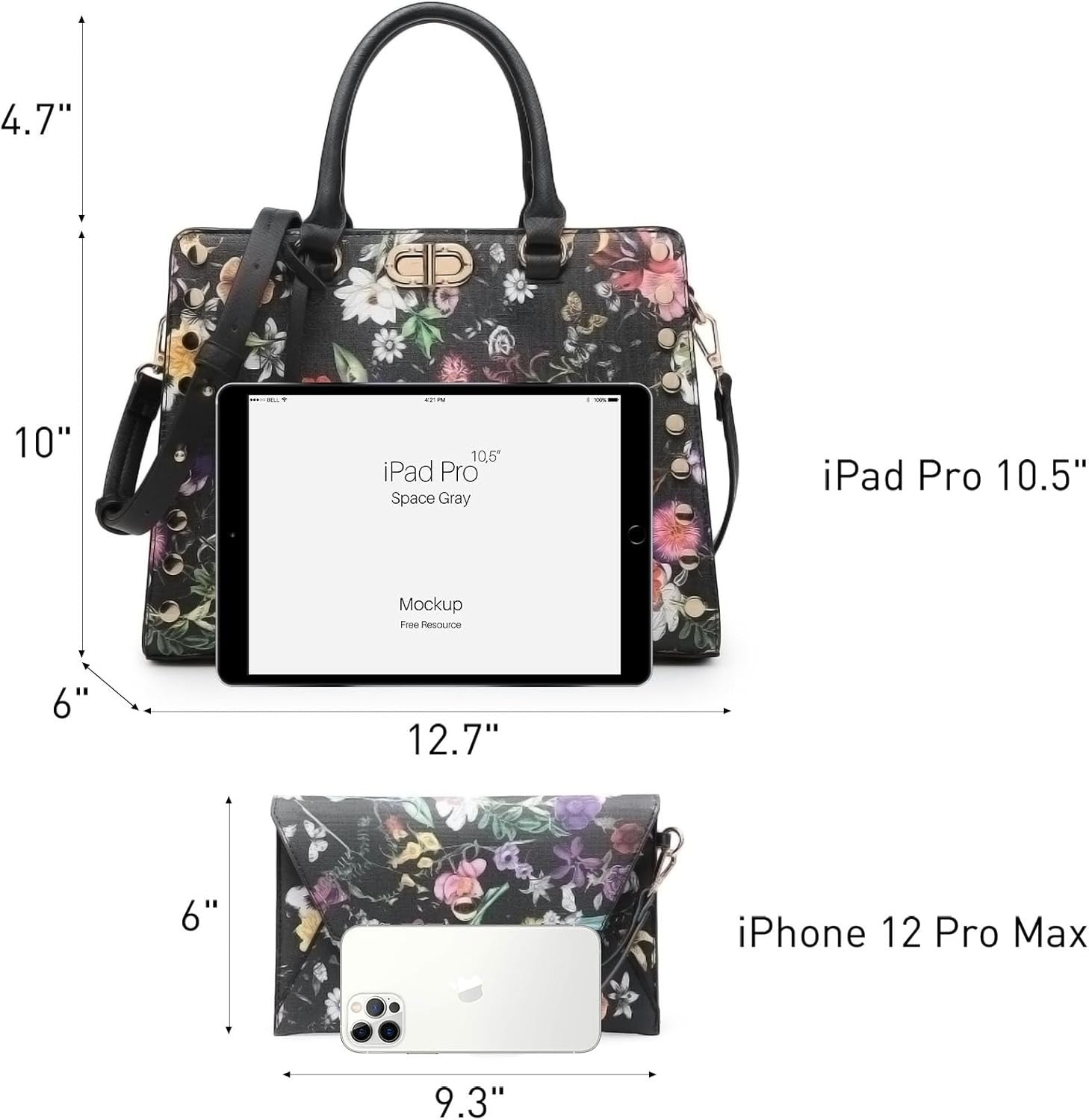 Women Medium Satchel Handbag Work Tote Shoulder Bag Top Handle Purse Flower