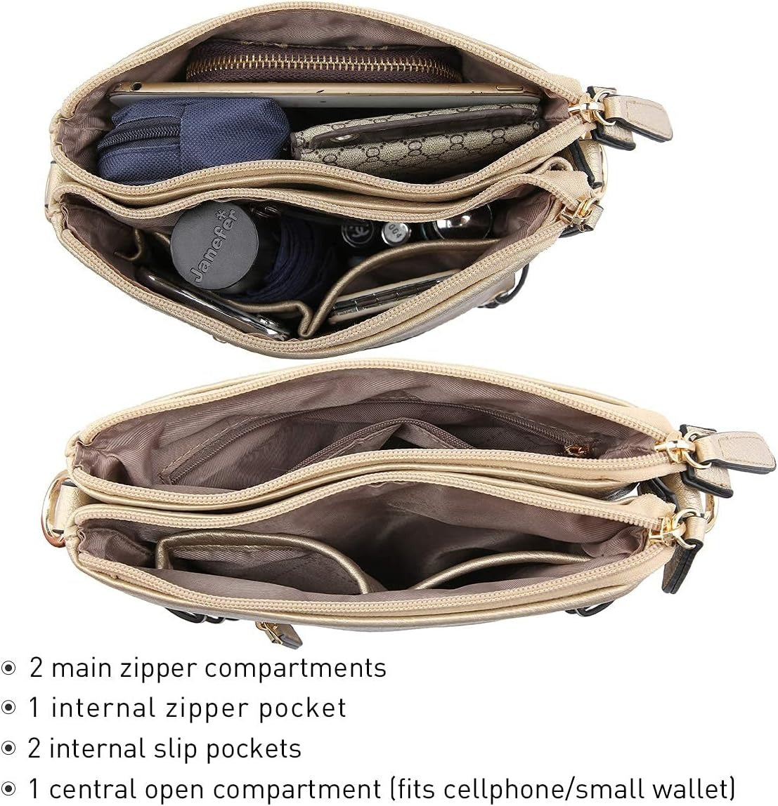 Women Lightweight Shoulder Purse Soft PU Leather Crossbody Bag Multi Pocket Travel Purses with Double Zipper