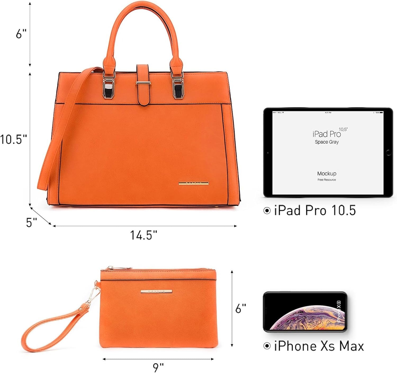 Women's Handbag Flap-over Belt Shoulder Bag Top Handle Tote Satchel Purse Work Bag w/Matching Wristlet