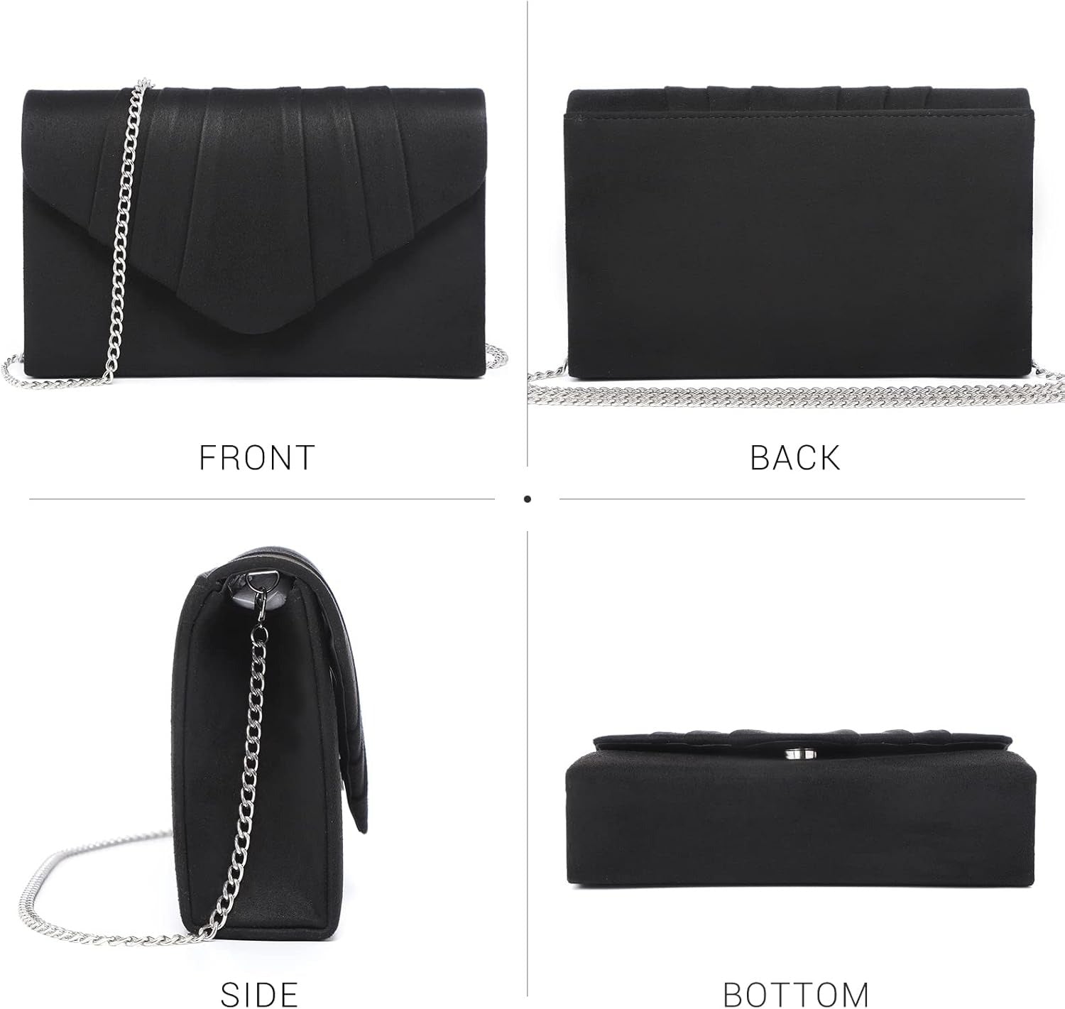 Women's Evening Bag Pleated Envelope Clutch Handbag Wedding Party Bridal Purse