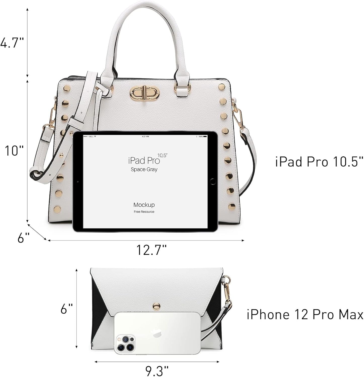 Women Medium Satchel Handbag Work Tote Shoulder Bag Top Handle Purse with Matching Clutch 2pcs Set