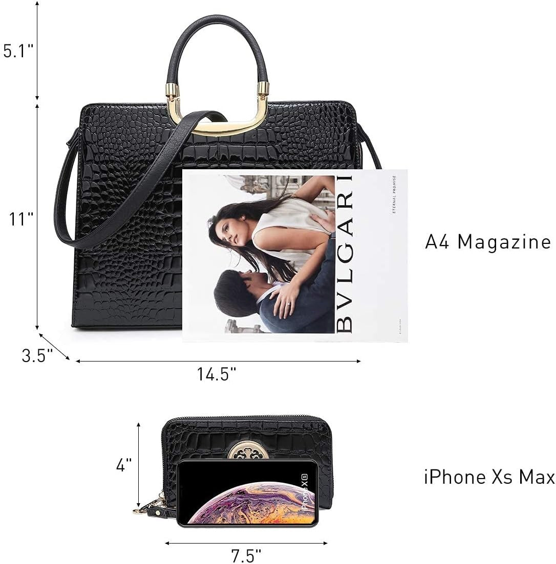 Womens Crocodile Handbag Top Handle Shoulder Bag Tote Satchel Purse Work Bag