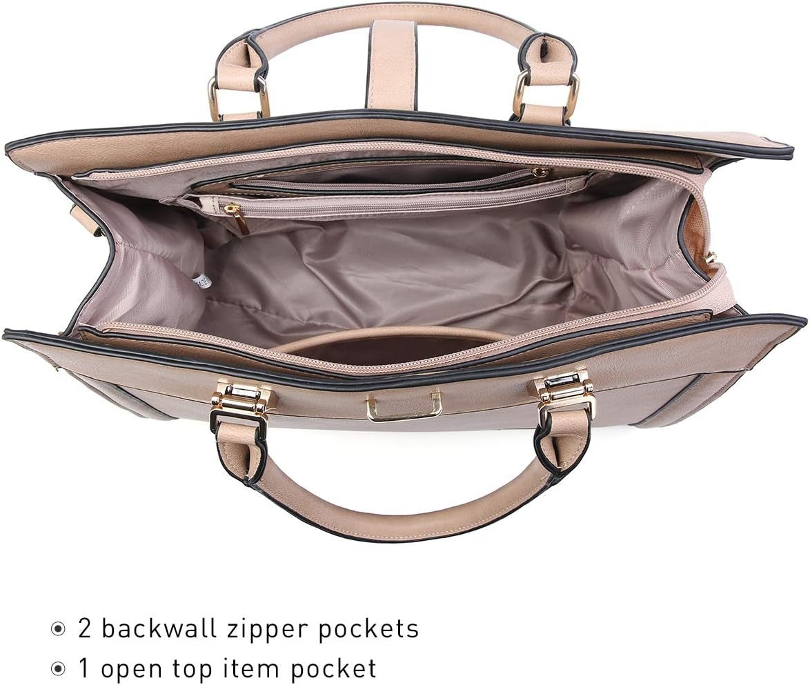 Women's Handbag Flap-over Belt Shoulder Bag Top Handle Tote Satchel Purse Work Bag w/Matching Wristlet