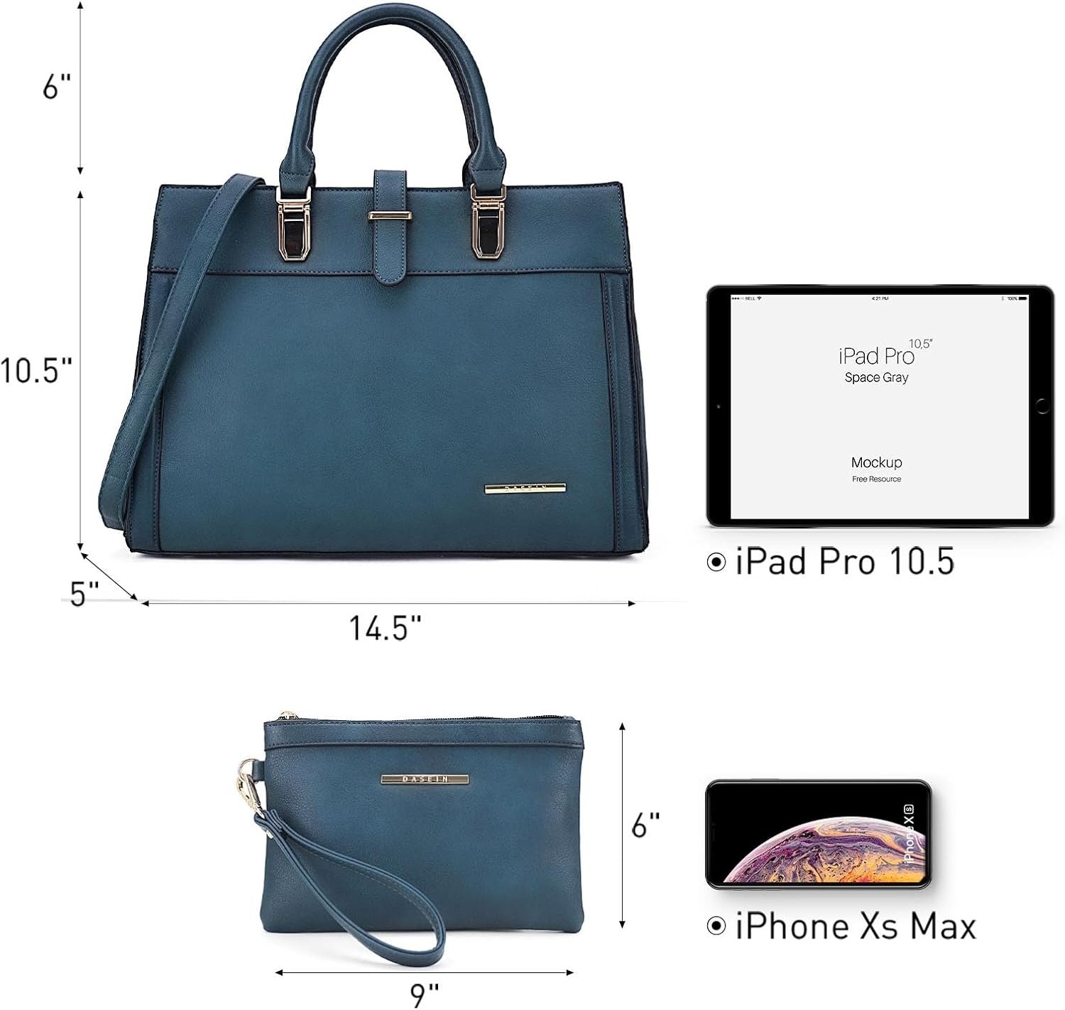 Women's Handbag Flap-over Belt Shoulder Bag Top Handle Tote Satchel Purse Work Bag w/Matching Wristlet