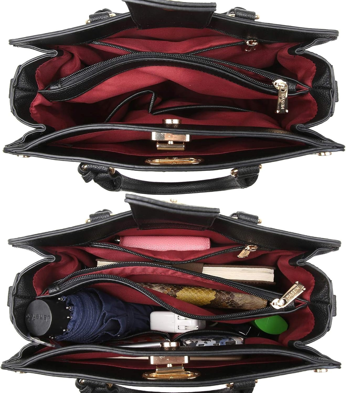 Women Medium Satchel Handbag Work Tote Shoulder Bag Top Handle Purse with Matching Clutch 2pcs Set