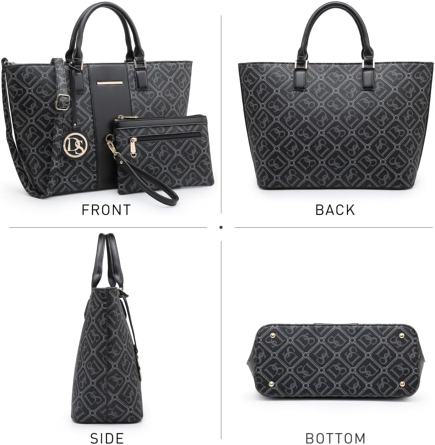 Women Satchel Purse Handbag Shoulder Bag Work Tote Bag with Matching Clutch