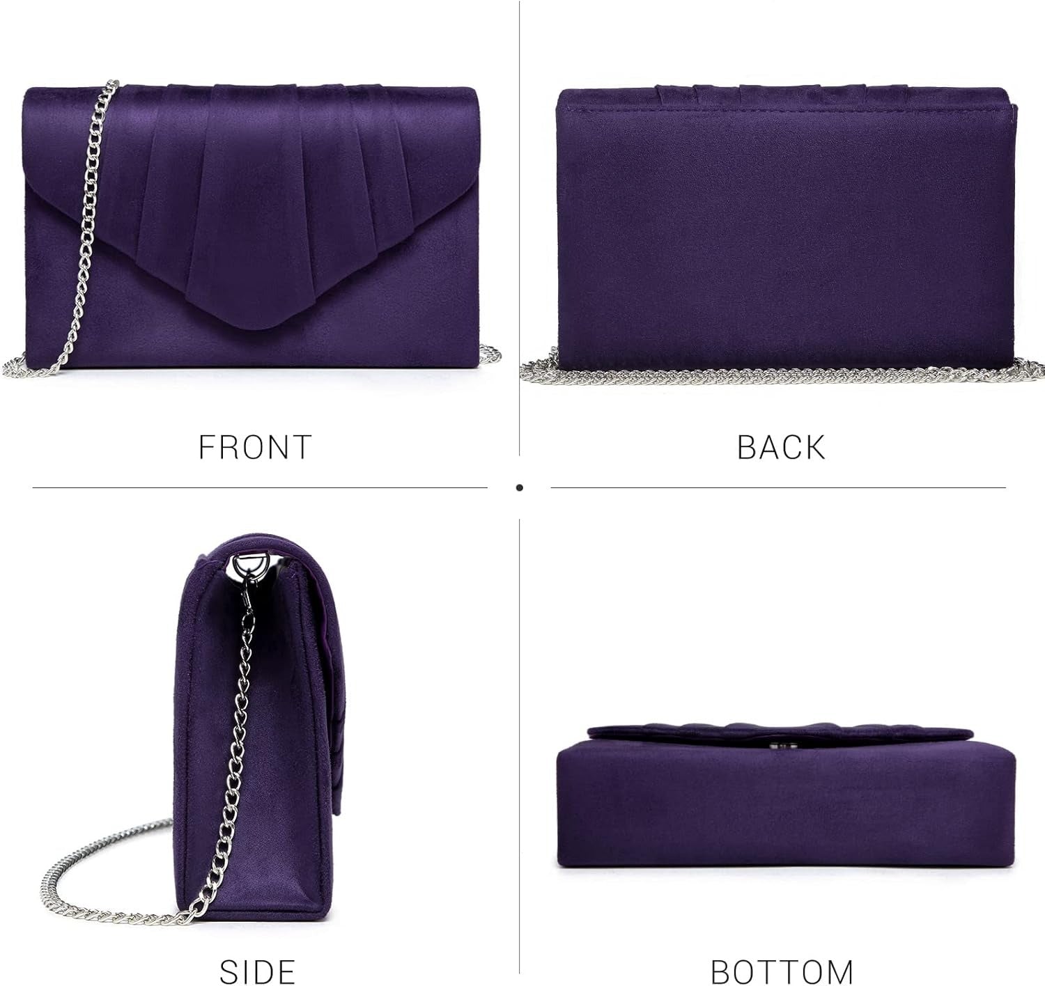 Women's Evening Bag Pleated Envelope Clutch Handbag Wedding Party Bridal Purse