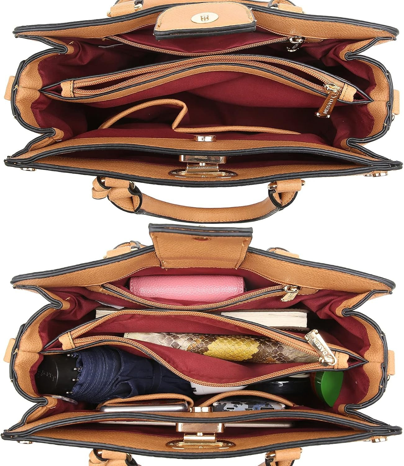 Women Medium Satchel Handbag Work Tote Shoulder Bag Top Handle Purse with Matching Clutch 2pcs Set